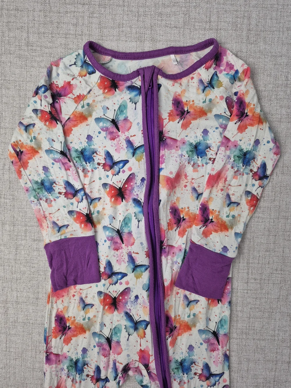 Bamboo Watercolor Butterfly Zip One Piece Romper Pajamas 18-24M